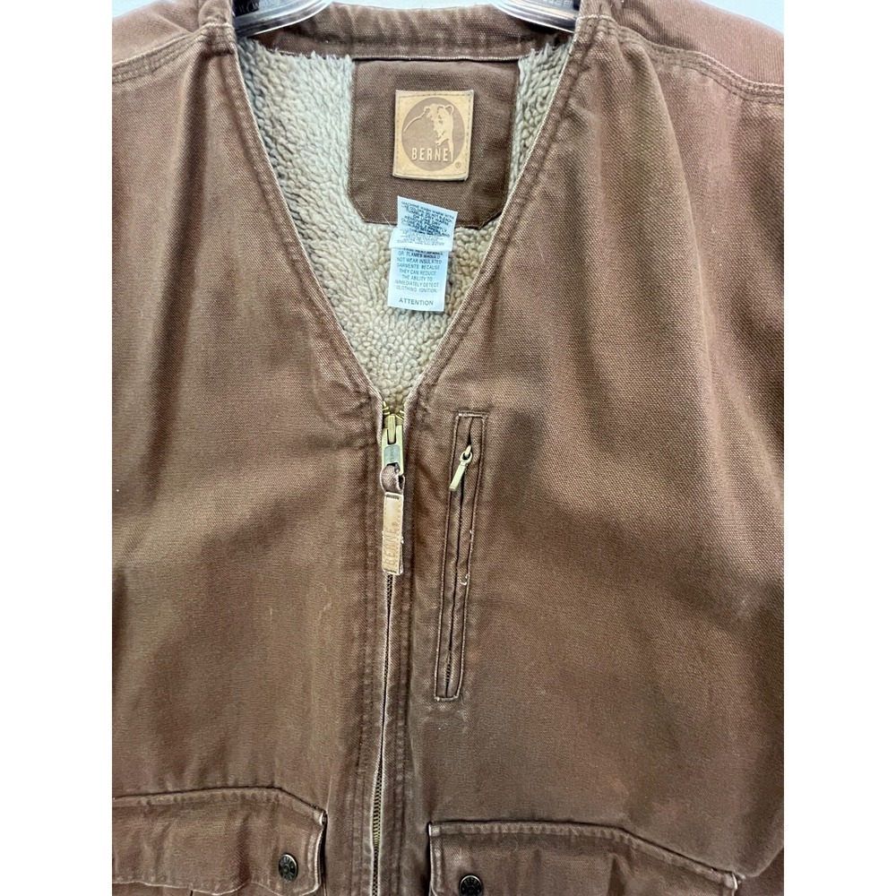 Berne Men's Canvas Sherpa Vest Size 2XL Brown Heavy Weight Barn Coat Workwear - Picture 9 of 11